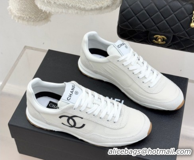 Luxury Discount Chanel Fabric & Embossed Suede Sneakers G47127 White 2026