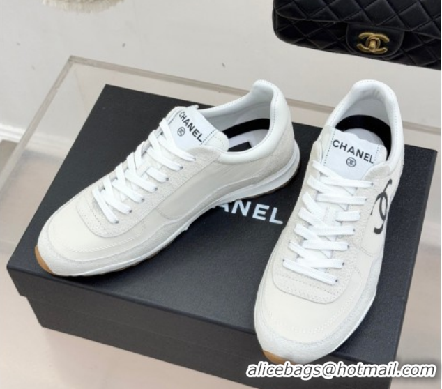 Luxury Discount Chanel Fabric & Embossed Suede Sneakers G47127 White 2026