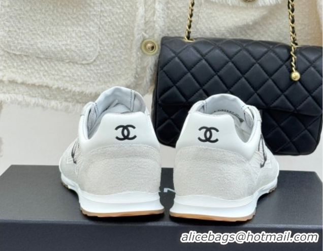 Luxury Discount Chanel Fabric & Embossed Suede Sneakers G47127 White 2026