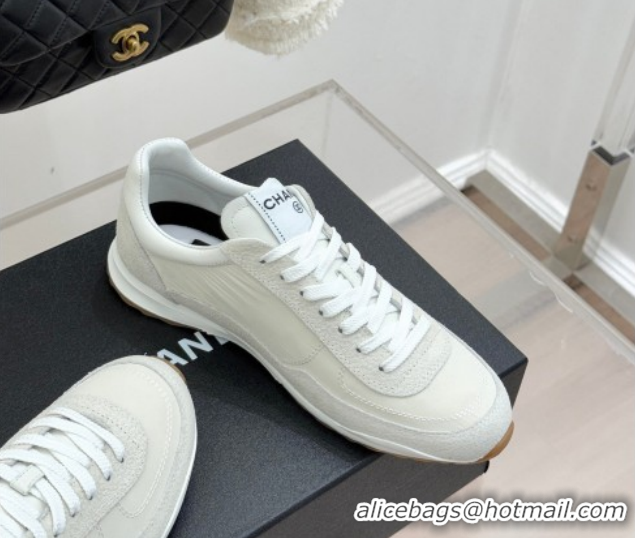 Luxury Discount Chanel Fabric & Embossed Suede Sneakers G47127 White 2026