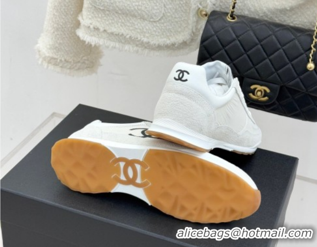 Luxury Discount Chanel Fabric & Embossed Suede Sneakers G47127 White 2026