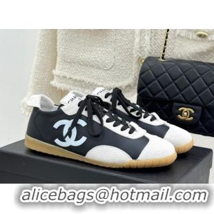 Luxury Cheap Chanel Calfskin Leather & Embossed Suede Sneakers G47125 Black/White 2026
