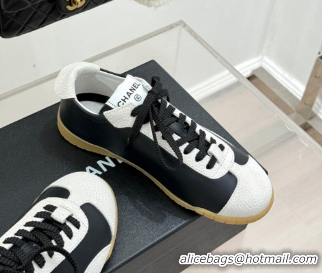 Luxury Cheap Chanel Calfskin Leather & Embossed Suede Sneakers G47125 Black/White 2026
