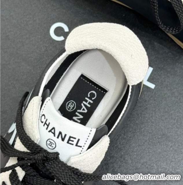 Luxury Cheap Chanel Calfskin Leather & Embossed Suede Sneakers G47125 Black/White 2026