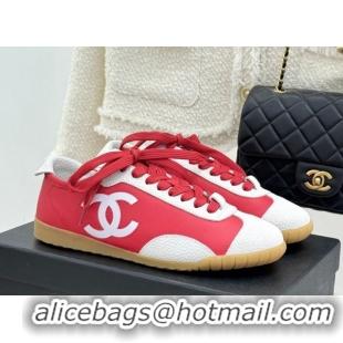 Grade Quality Chanel Calfskin Leather & Embossed Suede Sneakers G47125 Red 2026