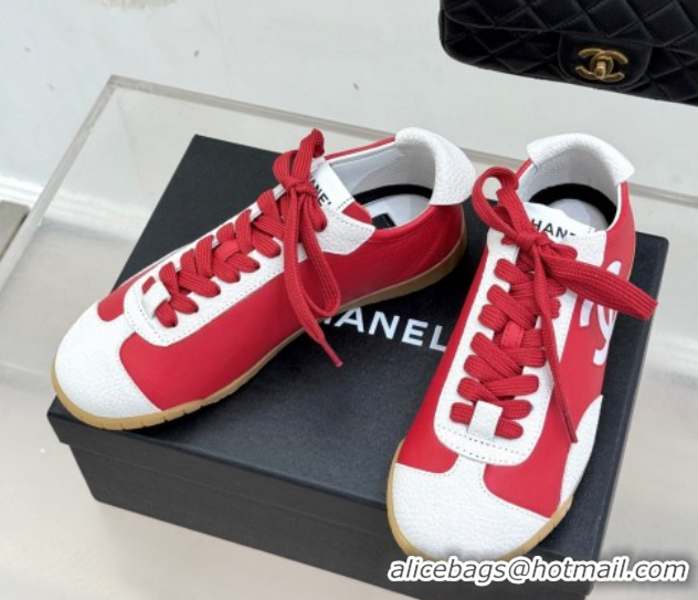 Grade Quality Chanel Calfskin Leather & Embossed Suede Sneakers G47125 Red 2026