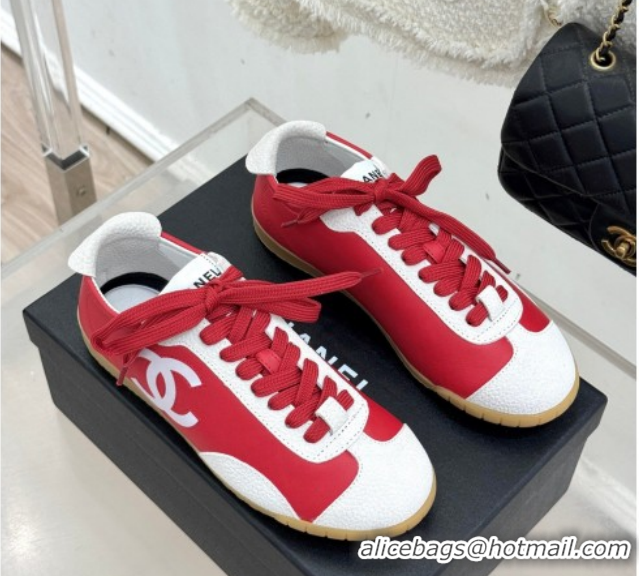 Grade Quality Chanel Calfskin Leather & Embossed Suede Sneakers G47125 Red 2026