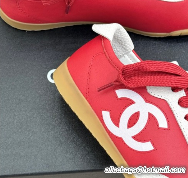 Grade Quality Chanel Calfskin Leather & Embossed Suede Sneakers G47125 Red 2026