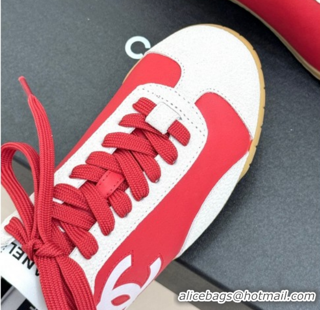 Grade Quality Chanel Calfskin Leather & Embossed Suede Sneakers G47125 Red 2026