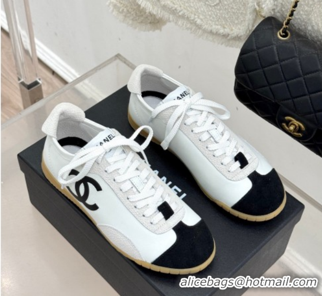 Classic Hot Chanel Calfskin Leather & Embossed Suede Sneakers G47125 White2 2026