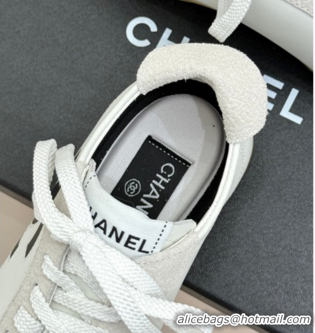 Classic Hot Chanel Calfskin Leather & Embossed Suede Sneakers G47125 White2 2026