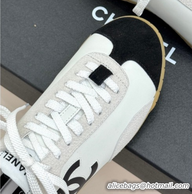 Classic Hot Chanel Calfskin Leather & Embossed Suede Sneakers G47125 White2 2026
