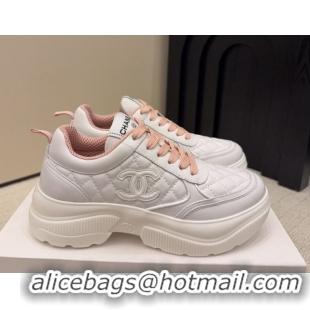 Best Price Chanel Quilted Calfskin Leather Sneakers CH030606 White/Pink 2026