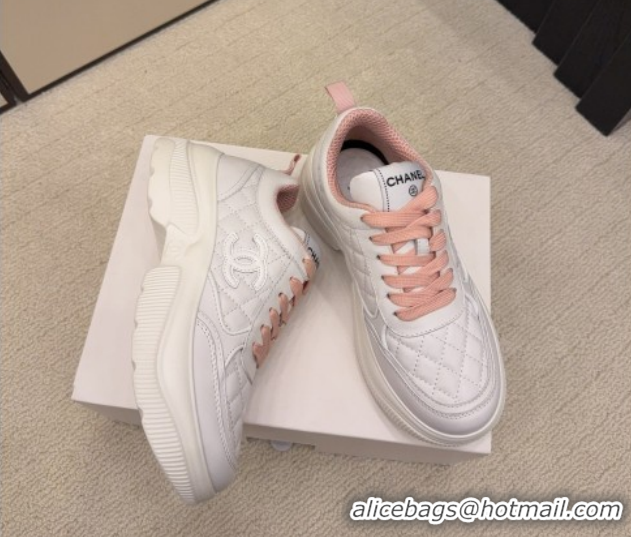 Best Price Chanel Quilted Calfskin Leather Sneakers CH030606 White/Pink 2026