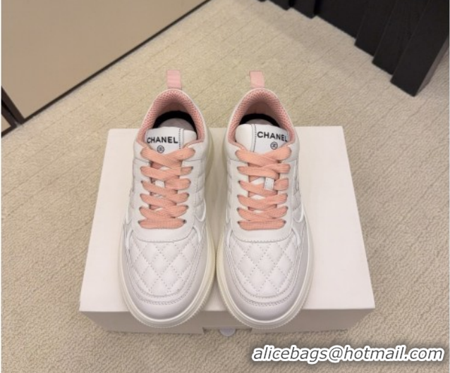 Best Price Chanel Quilted Calfskin Leather Sneakers CH030606 White/Pink 2026