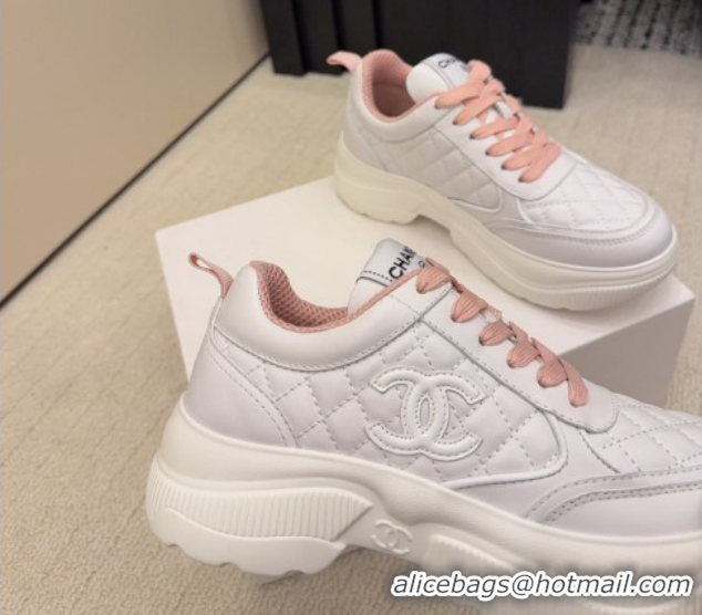 Best Price Chanel Quilted Calfskin Leather Sneakers CH030606 White/Pink 2026