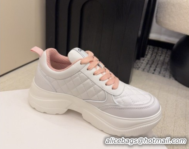 Best Price Chanel Quilted Calfskin Leather Sneakers CH030606 White/Pink 2026
