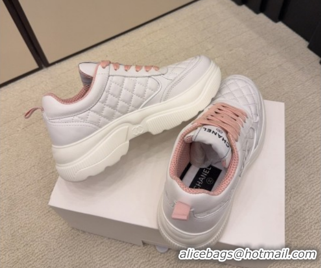Best Price Chanel Quilted Calfskin Leather Sneakers CH030606 White/Pink 2026