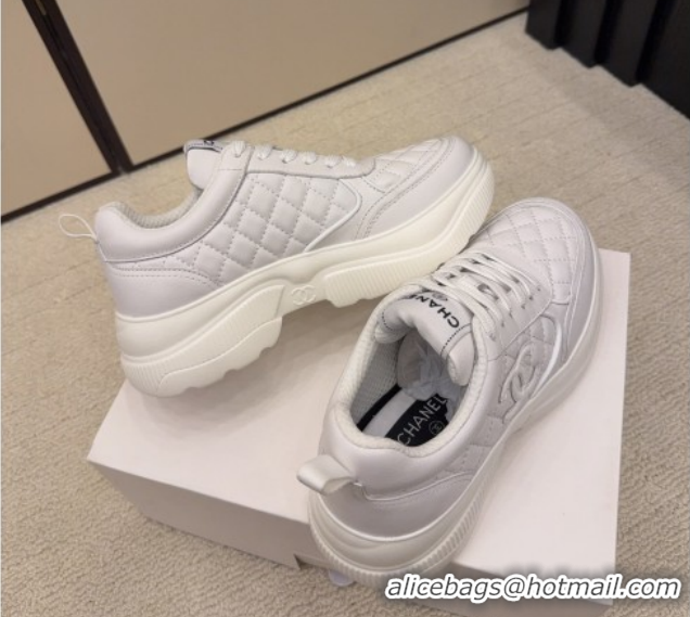 Durable Chanel Quilted Calfskin Leather Sneakers CH030606 White2 2026