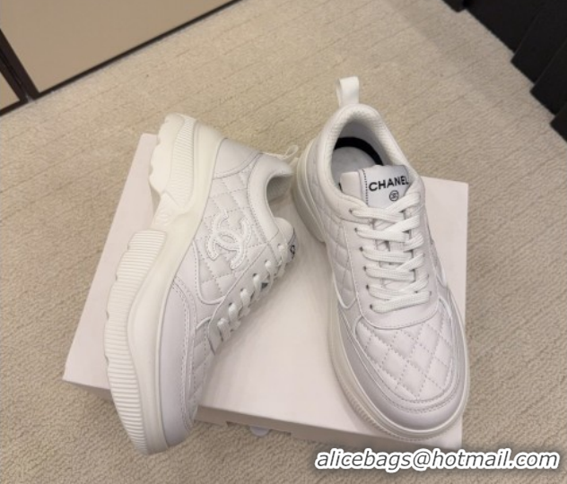 Durable Chanel Quilted Calfskin Leather Sneakers CH030606 White2 2026