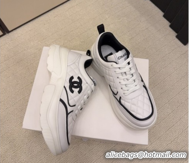 Unique Style Chanel Quilted Calfskin Leather Sneakers CH030606 White/Black 2026