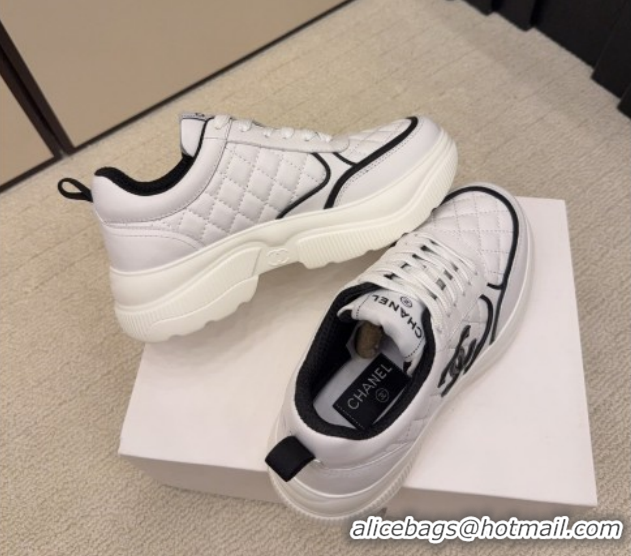 Unique Style Chanel Quilted Calfskin Leather Sneakers CH030606 White/Black 2026