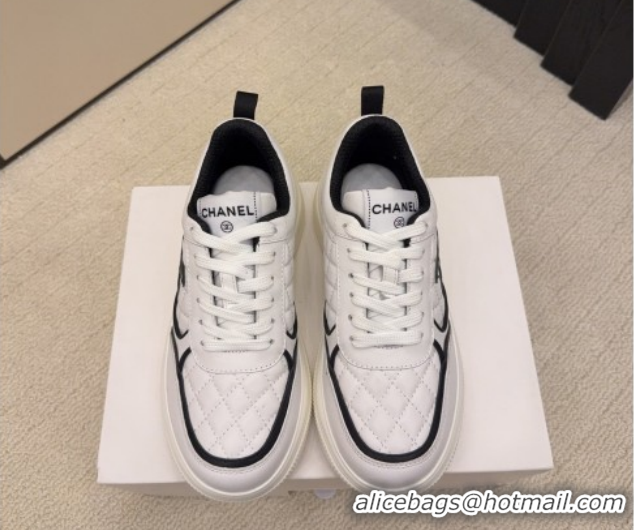 Unique Style Chanel Quilted Calfskin Leather Sneakers CH030606 White/Black 2026