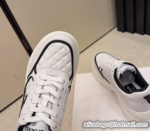 Unique Style Chanel Quilted Calfskin Leather Sneakers CH030606 White/Black 2026