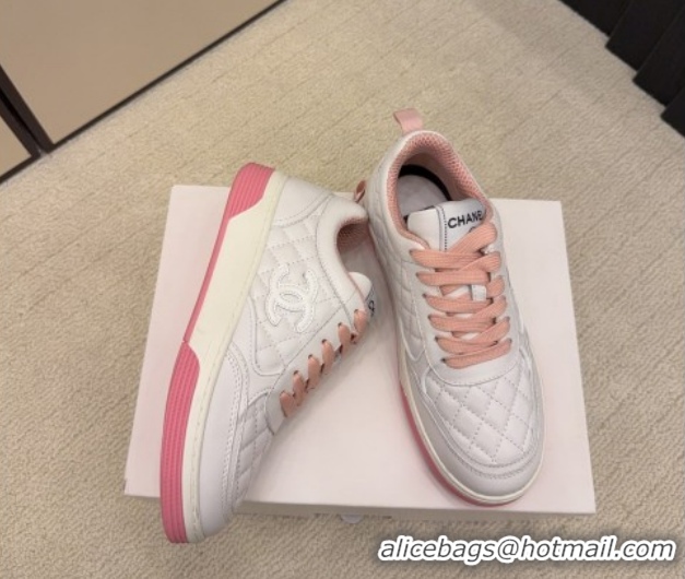 Pretty Style Chanel Quilted Calfskin Leather Sneakers CH030607 White/Pink 2026