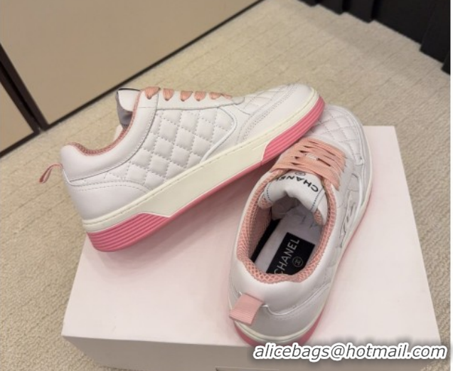 Pretty Style Chanel Quilted Calfskin Leather Sneakers CH030607 White/Pink 2026