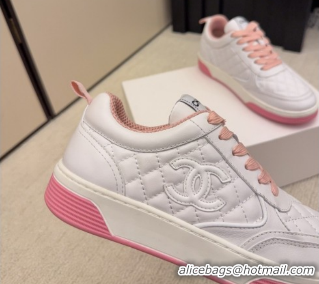 Pretty Style Chanel Quilted Calfskin Leather Sneakers CH030607 White/Pink 2026