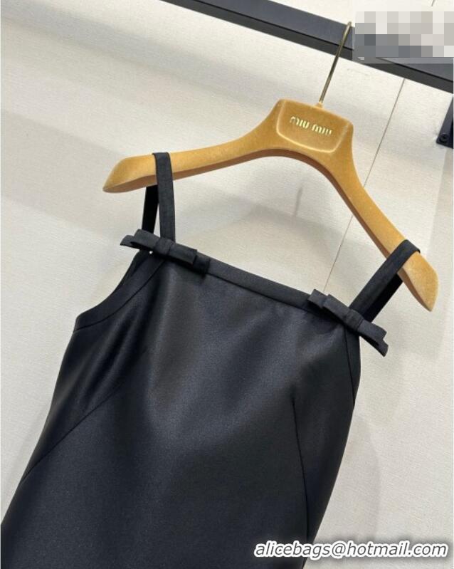 Low Cost Miu Miu Satin Fabric Long Dress with Bow MM031009 Black 2026