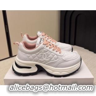 Popular Style Chanel Quilted Calfskin Leather Platform Sneakers CH030608 White/Pink 2026