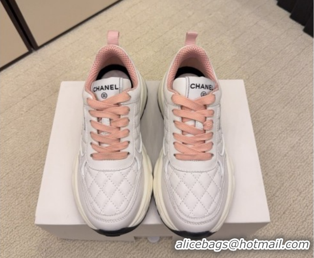 Popular Style Chanel Quilted Calfskin Leather Platform Sneakers CH030608 White/Pink 2026