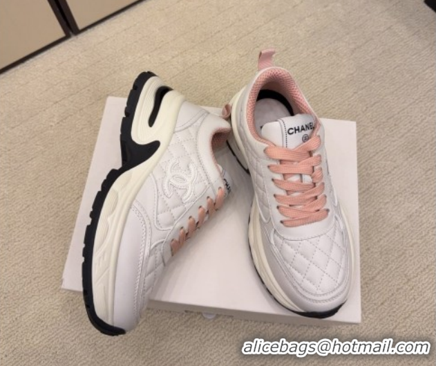Popular Style Chanel Quilted Calfskin Leather Platform Sneakers CH030608 White/Pink 2026