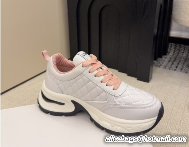 Popular Style Chanel Quilted Calfskin Leather Platform Sneakers CH030608 White/Pink 2026
