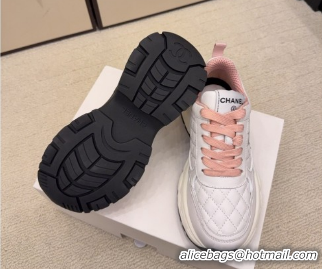 Popular Style Chanel Quilted Calfskin Leather Platform Sneakers CH030608 White/Pink 2026