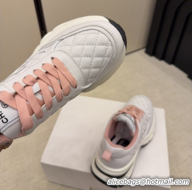 Popular Style Chanel Quilted Calfskin Leather Platform Sneakers CH030608 White/Pink 2026