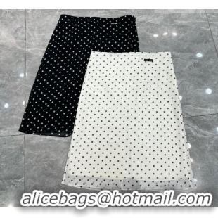 Famous Brand Miu Miu Silk Dotted Skirt MM031005 White/Black 2026