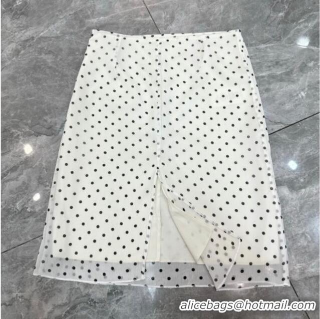 Famous Brand Miu Miu Silk Dotted Skirt MM031005 White/Black 2026