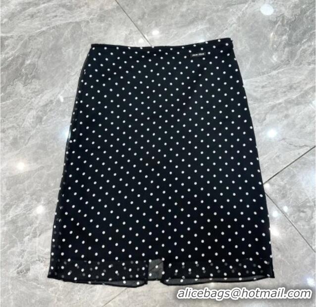 Famous Brand Miu Miu Silk Dotted Skirt MM031005 White/Black 2026