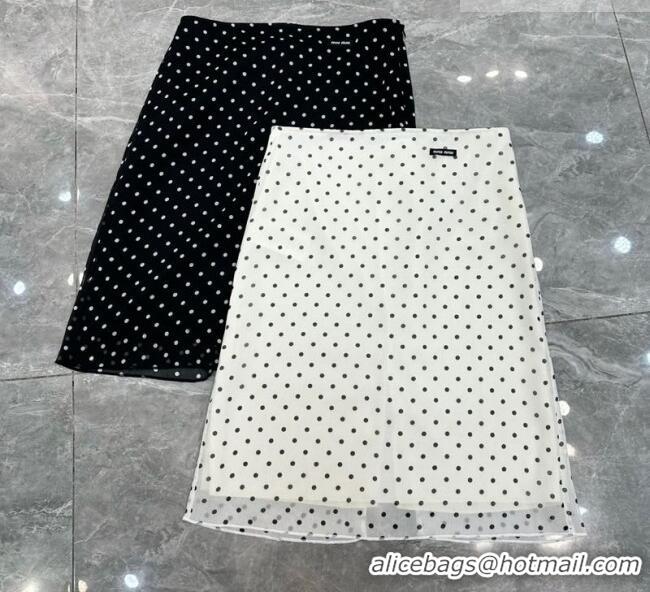 Famous Brand Miu Miu Silk Dotted Skirt MM031005 White/Black 2026