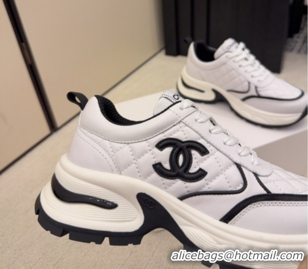 Top Design Chanel Quilted Calfskin Leather Platform Sneakers CH030608 White3 2026