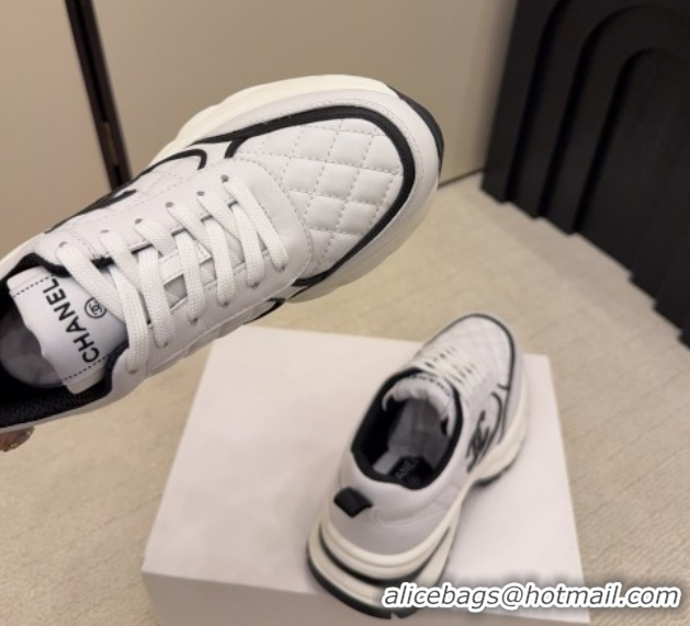 Top Design Chanel Quilted Calfskin Leather Platform Sneakers CH030608 White3 2026