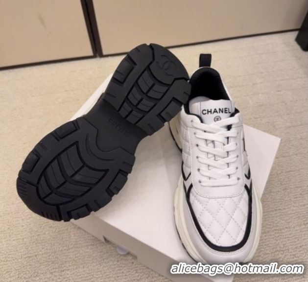 Top Design Chanel Quilted Calfskin Leather Platform Sneakers CH030608 White3 2026