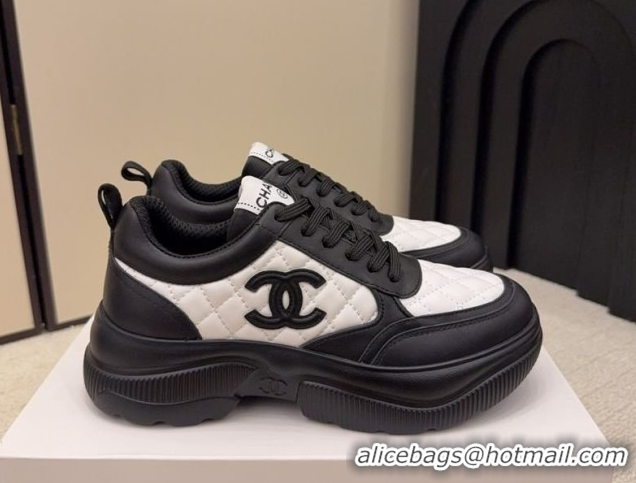 Cheap Price Chanel Quilted Calfskin Leather Platform Sneakers CH030608 White2/Black 2026