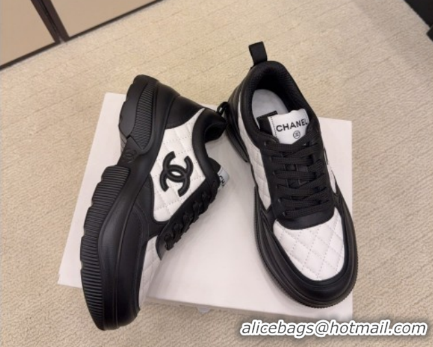 Cheap Price Chanel Quilted Calfskin Leather Platform Sneakers CH030608 White2/Black 2026