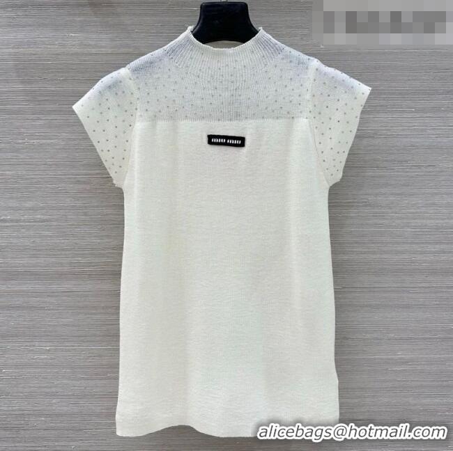 Luxury Cheap Miu Miu Knit Shirt with Strass 0310 White 2026