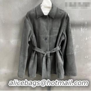 Top Grade Miu Miu Suede Jacket 0310 Grey 2026