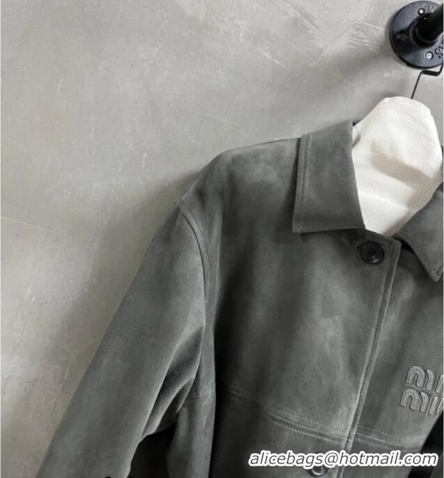 Top Grade Miu Miu Suede Jacket 0310 Grey 2026